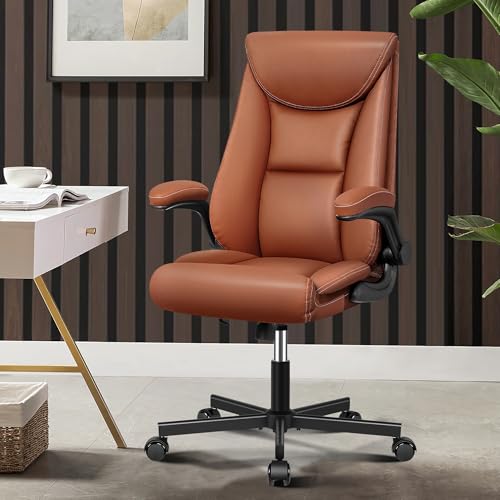 DoChair Chefsessel ergonomischer Bürostuhl hohe Rückenlehne 150KG Schreibtischstuhl mit Wippfunktion höhenverstellbarer Office Chair aus PU-Leder Arbeitszimmer, Braun von DoChair