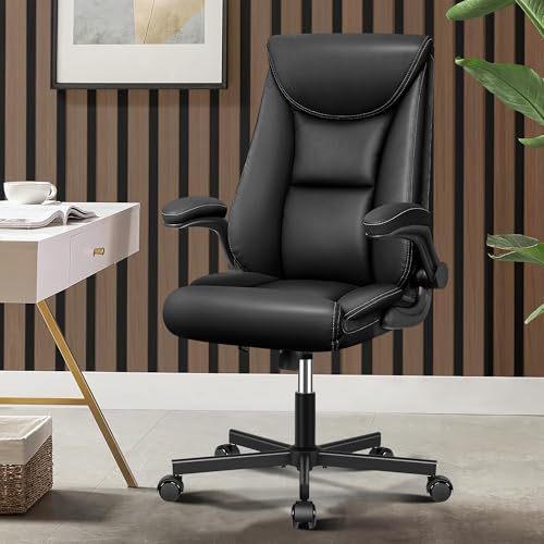 DoChair Chefsessel ergonomischer Bürostuhl hohe Rückenlehne 150KG Schreibtischstuhl mit Wippfunktion höhenverstellbarer Office Chair aus PU-Leder Arbeitszimmer, Schwarz von DoChair