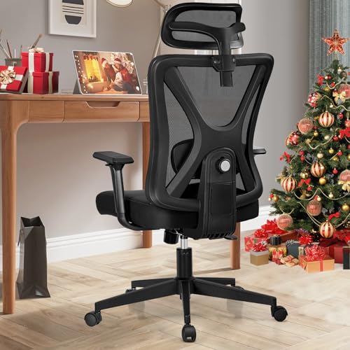 DoChair Bürostuhl, Ergonomisch Schreibtischstuhl, Hoher Rücken Drehstuhl mit Lordosenstütze, Verstellbarer Kopfstütze 3D Armlehne, Büro Stuhl Höhenverstellbar, Chefsessel 150 kg(Schwarz) von DoChair