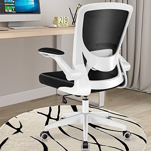 DoChair Bürostuhl, Ergonomischer Schreibtischstuhl mit hochklappbaren Armlehnen, Einstellbarer Lendenstütze, Höhenverstellbar, Drehstuhl mit Atmungsaktiver Rückenlehne für das Büro Arbeitszimmer(Weiß) von DoChair