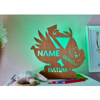 Neugeborenen Geschenk Aus Holz Personalisiert Mit Led Leuchte von DoDoDeko