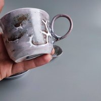 Porzellan-Kaffeetasse/Wohndekor-Geschenk Tischkunst Graue Teetasse Weihnachtsgeschenk Aus Keramik Mittlere Tasse Mit Teller von DoPorcelain