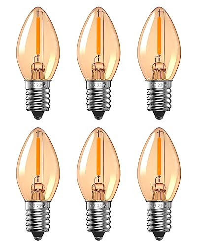 DoRight 0.5W Mini E14 Kerzenbirne Warmweiß,C7 LED Nachtlicht Birne 2200K Vintage Edison LED Glühlampe für Wandlampe, Tischlampe - 5W äquivalente Glühlampe - Nicht Dimmbar -Bernstein 6er pack von DoRight