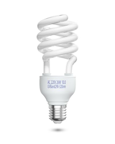 DoRight 10.0 26W Reptile Kompakte UVA UVB Lamp,E27 Tiere Leuchtstofflampe,AC 220-240V UVB-Lampe für Eidechse Chamäleon Leopard Gecko Vivarium Schildkröte Tank 1 Stück von DoRight