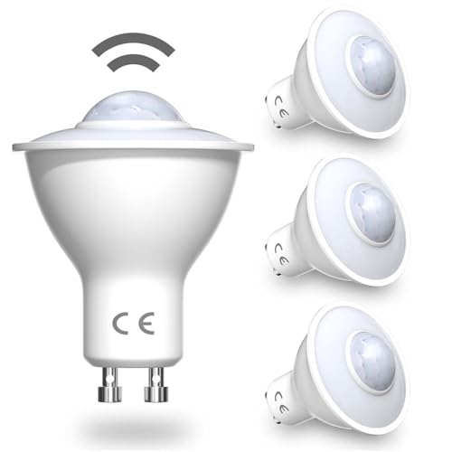 DoRight LED Bewegungssensor Glühbirne, GU10 PIR Sensorlampe, 5W Bewegungsaktivierte Glühlampe, Kaltes Weiß 6000k Sicherheitslicht, Erfassungsbereich Bis zu 7 Meter, Erfassungswinkel 120 Grad von DoRight