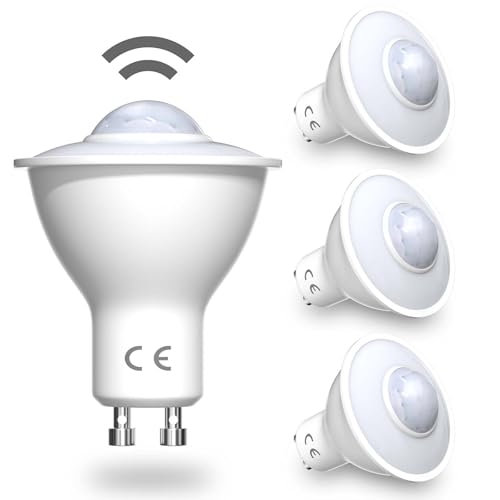 DoRight 4 Stück LED Smart Motion Glühbirnen GU10 PIR-Sensorlampe 5W Bewegungsaktivierte Glühlampe Warmweiß 3000k Sicherheitslicht, Erfassungsbereich Bis zu 7 Meter, Erfassungswinkel 120 Grad von DoRight