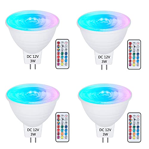 DoRight 4x GU5.3 LED Farbwechsel Birne MR16 3W AC/DC 12V Dimmbar Farben LED Glühbirne mit Fernbedienung, RGB & Kaltweiß 6000K 2 Pin Spotlight für DJ Disco Club Party Pub Hause Mood Farbwechsellampe von DoRight