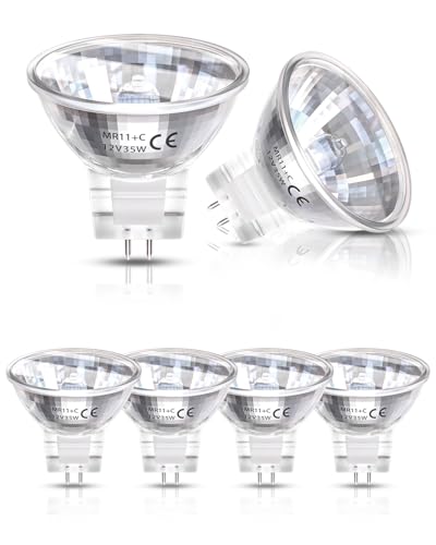 DoRight 6 Stück MR11 35W 12V Halogenbirnen, dimmbare GU4 Bi-Pin Sockel Scheinwerferbirne mit Glasabdeckung, warmweiß 2800K 35mm Durchmesser MR11 Reflektorlampe für Akzent-Landschaftsbeleuchtung von DoRight