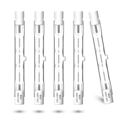 DoRight 80W R7S Halogen Leuchtmittel 78mm 230V Warmweiß 2800K Dimmbar Halogenstab R7S 78mm J Typ Lineare Doppelendige Flutlichtlampe 1390lm für Arbeit, Sicherheit, Stehlampen (Packung mit 5) von DoRight