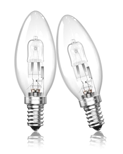 DoRight E14 Kerzenbirnen Vintage Halogen Glühbirnen 18W Dimmbare Warmweiß 2700K C35 Halogenbirne Lampe Kleine Edison Schraube Birne (SES) Transparente Abdeckung Shell für Kronleuchter 2 Stücke von DoRight