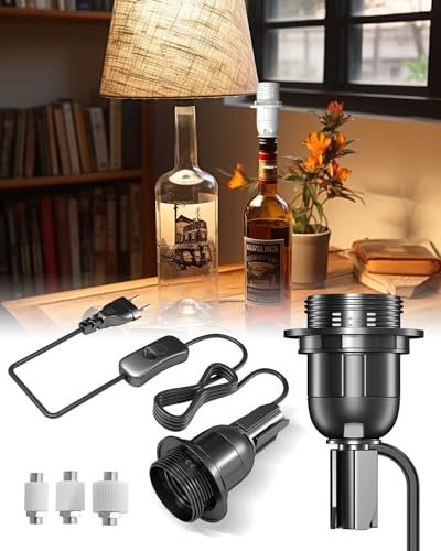 DoRight Lampenfassung für Flaschen E27 mit Schalter und Stecker E27 Flaschenadapter, Flaschenlampen Adapter-Kit für DIY Weinflaschen-Tischlampe - Schwarz 2er Pack von DoRight
