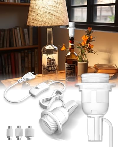 DoRight Lampenfassung für Flaschen E27 mit Schalter und Stecker E27 Flaschenadapter, Flaschenlampen Adapter-Kit für DIY Weinflaschen-Tischlampe - Weiß 2er Pack von DoRight