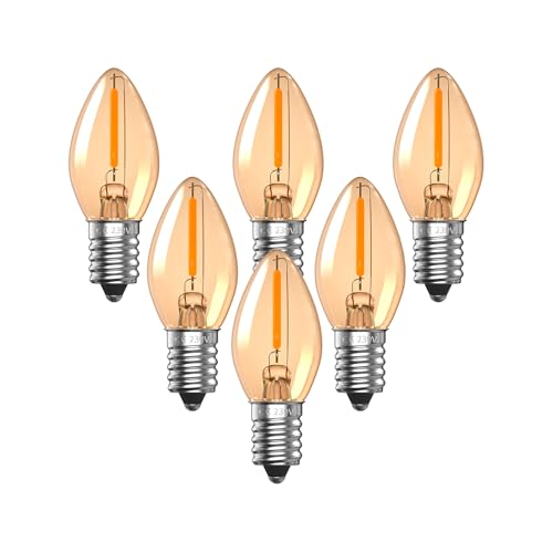DoRight C7 LED Birne E14 Kerzenbirnen 0.5W Vintage Nachtlicht E14 Amber Edison Ersatz 5W Glühlampen 50LM 2200K Warmweiss Kerze Weihnachten Dekorative Kerzenlampen Salzlampe,Nicht Dimmbar,6 Stück von DoRight