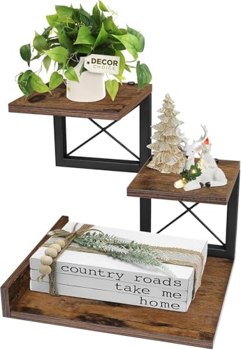 Schreibtisch Regal Organizer, Holz Desktop Organizer Small Bookshelf, 3 Tier Storage Shelf Riser Display Stand für Office Decor und Schreibtisch-Accessoires, Rustic Brown Black von DoToGo