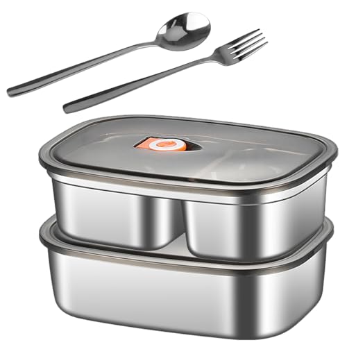 Doafoce 2er Brotdose Edelstahl Lunchbox Erwachsene 1.7L+1.2L 316L Bento Box Mit Löffel und Gabel Besteck Tragbare brotdose mit fächern für Picknick Schule Büro Reisen von Doafoce