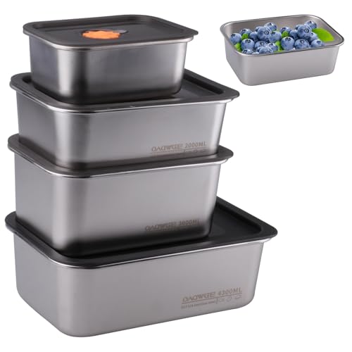 Doafoce 4 Stück Frischhaltedosen mit Deckel, Brotdose Edelstahl, Vorratsdose Lebensmittelbehälter, Wiederverwendbar Gefrierdosen, für Kühlschrank Restaurant Küche (1000ml+2000ml+3000ml+4300ml) von Doafoce