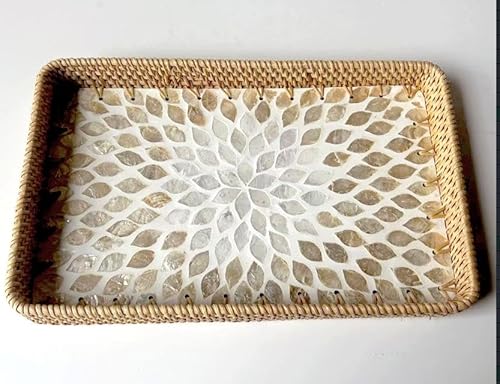Doafoce Tablett Groß 37cm x 23cm Tablett Deko aus Rattan mit Muschel Mosaik Serviertablett Vintage Dekotablett Boho Stil Rechteckiger Aufbewahrung für Badezimmer Küche Garten Doafoce Tablett Groß 37cm x 23cm Tablett Deko aus Rattan mit Muschel Mosaik Serviertablett Vintage Dekotablett Boho Stil Rechteckiger Aufbewahrung für Badezimmer Küche Garten von Doafoce