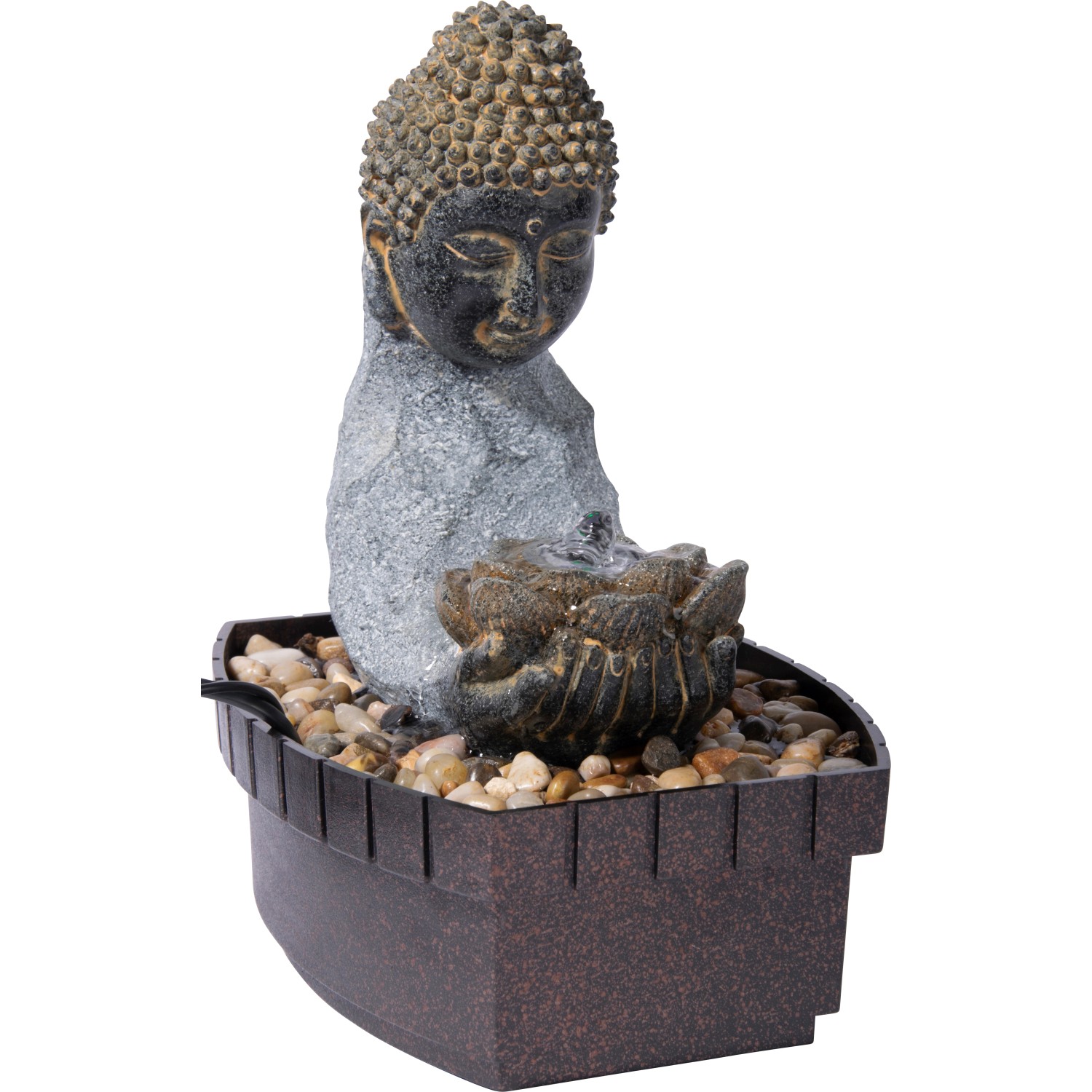 Dobar Zimmerbrunnen Buddha Lotusblüte in Steinoptik mit Deko-Steinen von Dobar