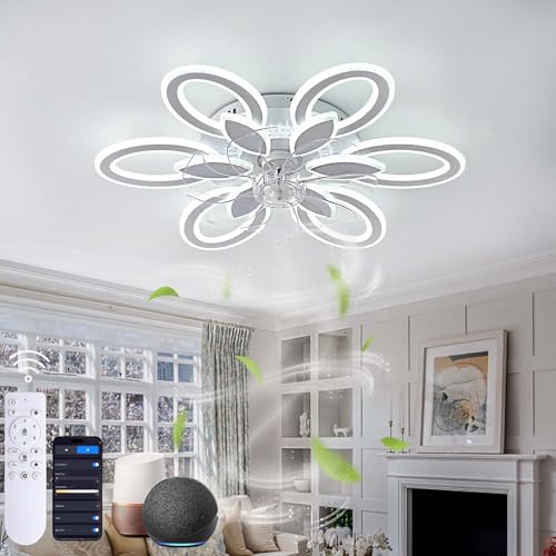Deckenventilator Mit Beleuchtung Alexa Kompatibler Weißer LED Lampe Mit Ventilator Tuya Smart App Google Assistant Ventilator Lampe Decke Modern Dimmbar Memory Funktion Leise Umkehrba von Dobecd