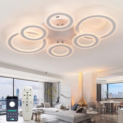 Kristall Kronleuchter Dimmbar mit Fernbedienung und App Nachtlicht 72w Led für Wohnzimmer 110cm Große Deckenleuchte Modern Smart Speichermöglichkeit Deckenbeleuchtung Dreifarbig Büro Deckenlampe von Dobecd