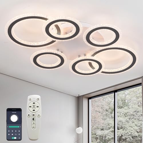 Kristall Kronleuchter Dimmbar mit Fernbedienung und App Nachtlicht 72w Led für Wohnzimmer 110cm Große Deckenleuchte Modern Smart Speichermöglichkeit Deckenbeleuchtung Dreifarbig Büro Deckenlampe von Dobecd