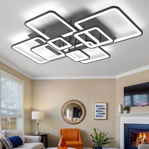 Quadratisch Deckenlampe Moderne Dimmbar Schlafzimmer Kronleuchter Mit Fernbedienung Und APP Schwarz LED Deckenleuchte 3000K-6500K Acryl Lampenschirm Hängelampe Für Wohnzimmer Küche-80cm von Dobecd