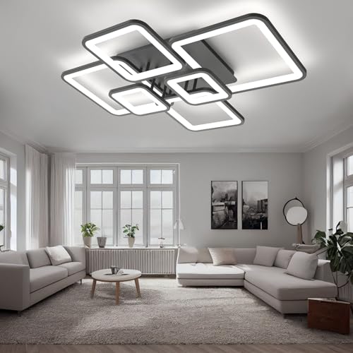 Quadratisch Deckenlampe Moderne Dimmbar Schlafzimmer Kronleuchter Mit Fernbedienung Und APP Schwarz LED Deckenleuchte 3000K-6500K Acryl Lampenschirm Hängelampe Für Wohnzimmer Küche-80cm von Dobecd