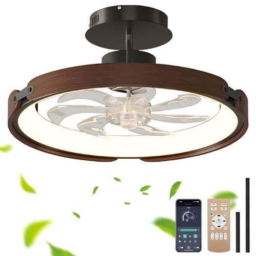 Retro Deckenventilator Mit Beleuchtung 58W Dimmbar Schlafzimmer Deckenlampe Mit Ventilator Leise 6 Speed Reversibel DC Deckenventilator Mit Licht Und Fernbedienung Und APP Für Küche Wohnzimmer-Walnut von Dobecd