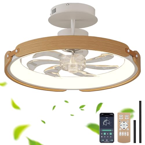 Retro Deckenventilator Mit Beleuchtung 58W LED Dimmbar Schlafzimmer Deckenlampe Mit Ventilator Leise 6 Speed Reversibel Deckenventilator Mit Licht Und Fernbedienung Und APP Für Küche Wohnzimmer-Wood von Dobecd