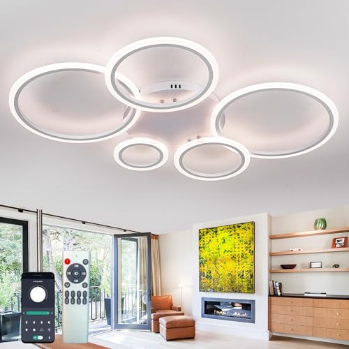 Runde Deckenleuchte 100CM Moderne Smart Kronleuchter 3 Farbtemperatur Led Dimmbar Speicherfunktion Deckenlampe mit App und Fernbedienung 57w Helle Pendelleuchte für Wohnzimmer Esszimmer Runde Deckenleuchte 100CM Moderne Smart Kronleuchter 3 Farbtemperatur Led Dimmbar Speicherfunktion Deckenlampe mit App und Fernbedienung 57w Helle Pendelleuchte für Wohnzimmer Esszimmer von Dobecd