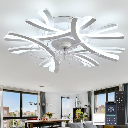 Speicherfunktion Deckenventilator Mit Beleuchtung 6 Geschwindigkeit Reversibel DC Lampe Mit Ventilator Und Fernbedienung Leise Dimmbar LED Timer Deckenleuchte Mit Ventilator Für Schlafzimmer-Black von Dobecd