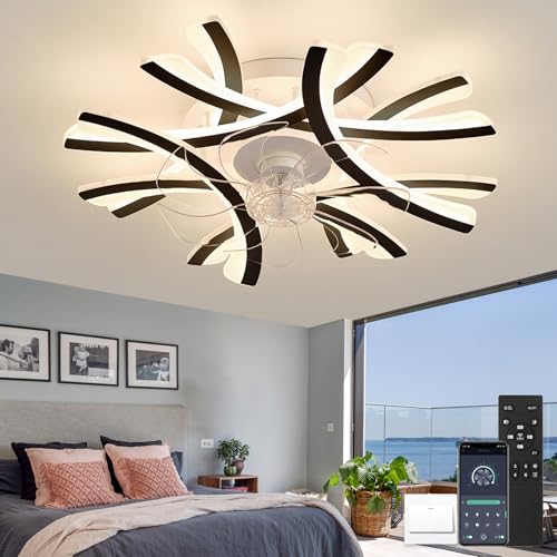 Speicherfunktion Deckenventilator Mit Beleuchtung 6 Geschwindigkeit Reversibel DC Lampe Mit Ventilator Und Fernbedienung Leise Dimmbar LED Timer Deckenleuchte Mit Ventilator Für Schlafzimmer-Black von Dobecd