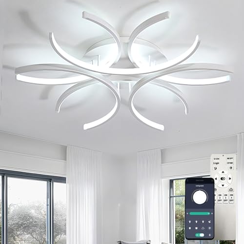 Weiß Kronleuchter Smart Dimmbar Speicherfunktion Schlafzimmer deckenlampe mit Fernbedienung und APP Moderne LED Tricolor deckenleuchte für Lounge Küche-60CM von Dobecd