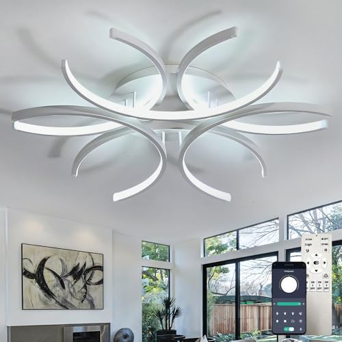 Weiß Kronleuchter Smart Dimmbar Speicherfunktion Schlafzimmer deckenlampe mit Fernbedienung und APP Moderne LED Tricolor deckenleuchte für Lounge Küche-60CM von Dobecd