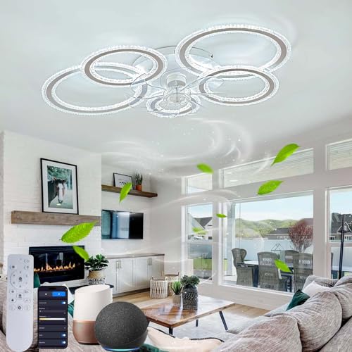 Weißer Lampe Mit Ventilator Alexa,Memory Funktion Smart Modernes Celing Light with Fan Dimmbar Leise 6-Gang Reversibel Dc Motor Für Schlafzimmer Wohnzimmer Küche Büro-APP+Remote Control+Alexa von Dobecd