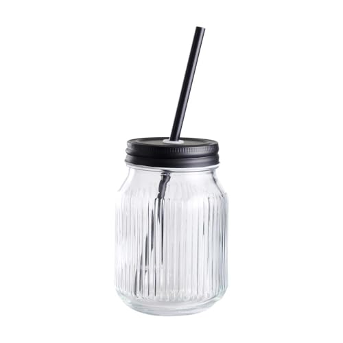 Trinkglas ca. 0,45 L Trinkgefäß ca. 8 x 13 cm in Schwarz Glas rund gestreift von Dobman