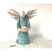 Keramik, Engel, Blau, Kerzenhalter, Auf Bestellung von DobrCeramics