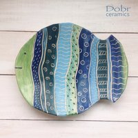 Keramik Teller, Dekoteller, Fisch, Wanddeko, Blau, Grün, Auf Bestellung von DobrCeramics