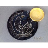 Keramik Teller, Dekoteller, Wanddeko, Vogel, Mond von DobrCeramics