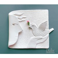 Keramikplatte, Wanddekoration, Vogel, Frühling, Keramik, Weiß, Auf Bestellung Gefertigt von DobrCeramics