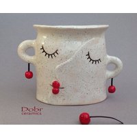 Keramikvase, Dekorative Vase, Blumenvase, Kirsche, Rot, Beige, Auf Bestellung Gefertigt von DobrCeramics