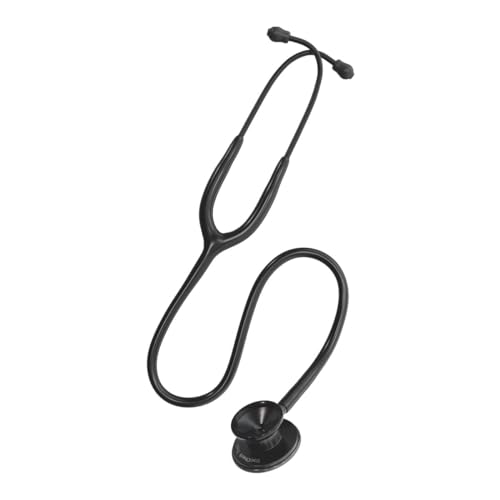 DocCheck Stethoskop "Lausch" – Doppelkopf-Bruststück, Dickwandiges Einschlauchsystem, Anpassbare Ohrbügel, Inkl. Namensschild & Ersatzteil-Set, Latexfrei, 77 cm, 190 g (Black Edition) von DocCheck