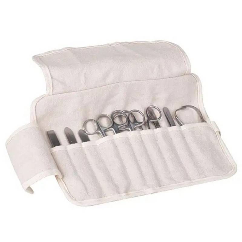 DocMed Messer-Set Instrumentenset (Chirurgisches Basis-Set im Leinenetui, 10-tlg., Hochwertiger Edelstahl für lange Lebensdauer), Komplettset mit 10 hochwertigen chirurgischen Instrumenten von DocMed