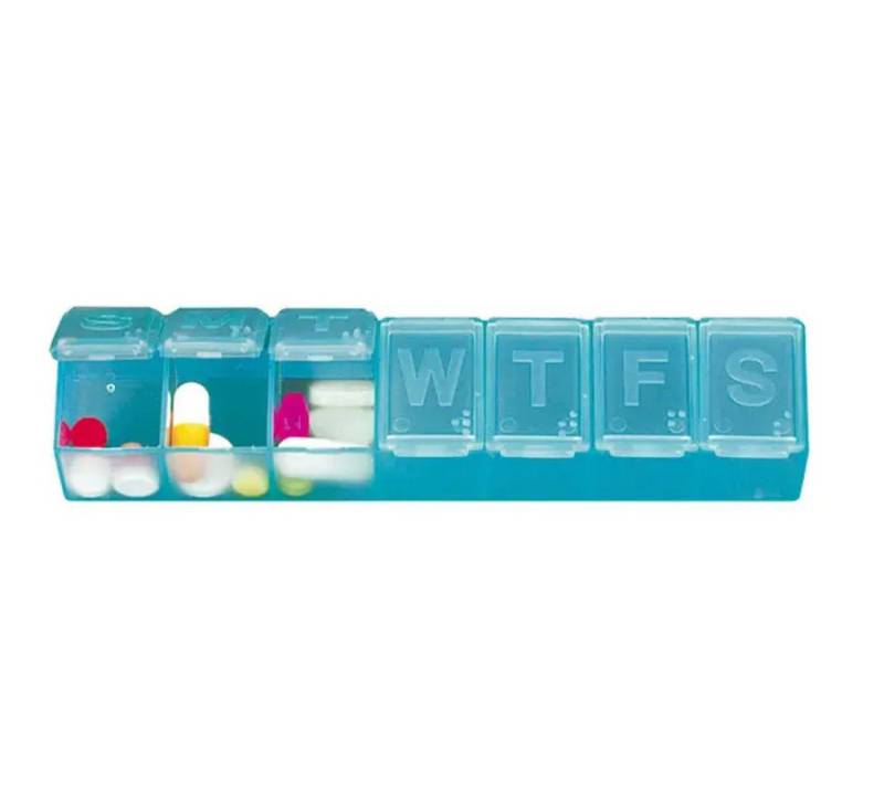 DocMed Pillendose DocMed Medikamenten Wochendispenser klein (Praktische Klappdeckel, 1 St., Tagesdispenser für Medikamente), Kompakter Wochendispenser, Praktischer Medikamentenhelfer von DocMed