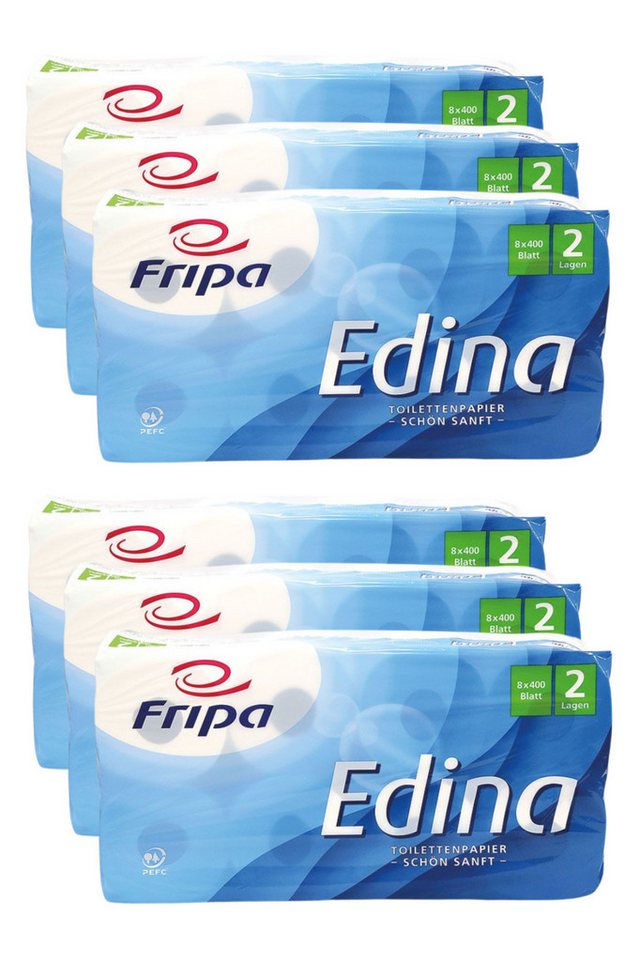 DocMed Toilettenpapier Fripa - Toilettenpapier Edina (2-lagig (8 Rollen oder 6er Pack) oder 3-lagig (8 Rollen oder 9er Pack) 48-St. 8-Rollen-Packung), 100 % Frischzellstoff, Dekorprägung in Hochweiß von DocMed