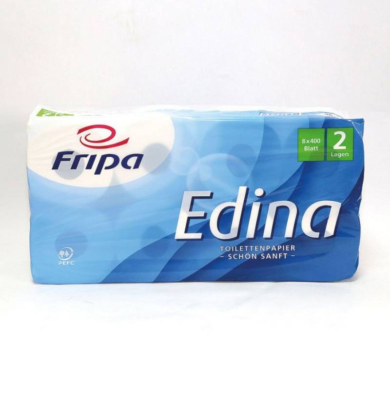 DocMed Toilettenpapier Fripa - Toilettenpapier Edina (2-lagig (8 Rollen oder 6er Pack) oder 3-lagig (8 Rollen oder 9er Pack) 8-St. 8-Rollen-Packung), 100 % Frischzellstoff, Dekorprägung in Hochweiß von DocMed