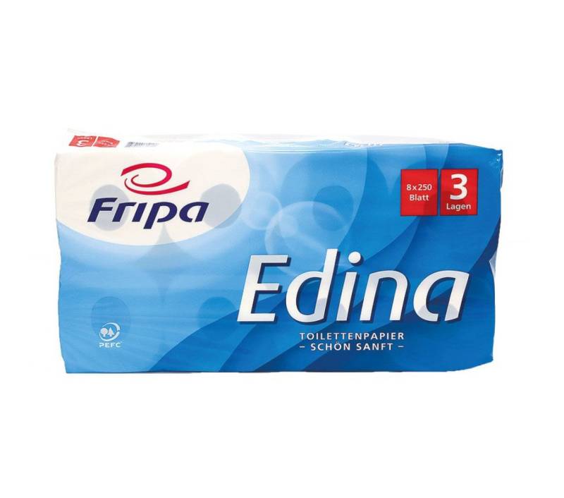 DocMed Toilettenpapier Fripa - Toilettenpapier Edina (2-lagig (8 Rollen oder 6er Pack) oder 3-lagig (8 Rollen oder 9er Pack) 8-St. 8-Rollen-Packung), 100 % Frischzellstoff, Dekorprägung in Hochweiß von DocMed