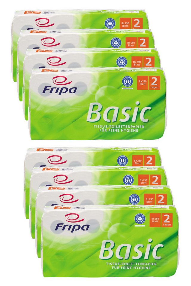 DocMed Toilettenpapier Fripa - Toilettenpapier basic, 2-lagig, 8 Rollen oder 8er Pack (Blauer Engel Zertifizierung 64-St. Toilettenpapier sanft und stark), Recyclingqualität, Praktisches Blattformat von DocMed