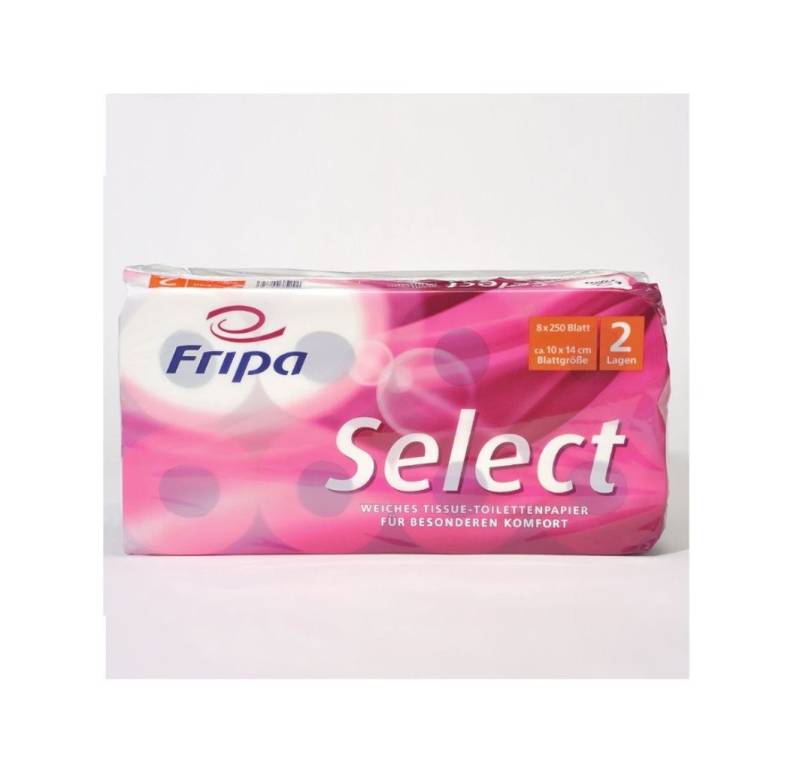 DocMed Toilettenpapier Fripa - Toilettenpapier select, 2-lagig 8 Rollen oder 8er Packung (Hochweißes Design 8-St. 8 Rollen Toilettenpapier), aus 100 % Zellstoff, Praktisches Blattformat von DocMed