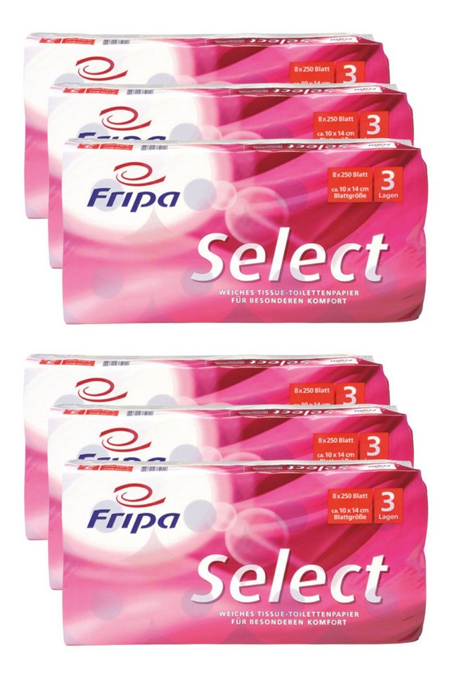 DocMed Toilettenpapier Fripa - Toilettenpapier select, 3-lagig (Großpackung 6 Rollen oder 48-St. für empfindliche Haut, weiche nachhaltiges Toilettenpapier), Hochweißes Tissuepapier, Premiumqualität von DocMed